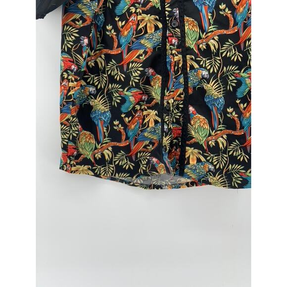 UNBRANDED Men's Black Tropical Print Button-Up Short Sleeve Shirt SZ L - Picture 6 of 9